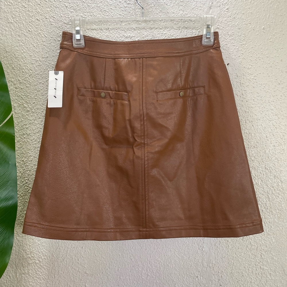 Anthropologie Brown Faux Leather Mini Skirt Y2K Minimalist Preppy Size 4 NWT - Picture 3 of 7